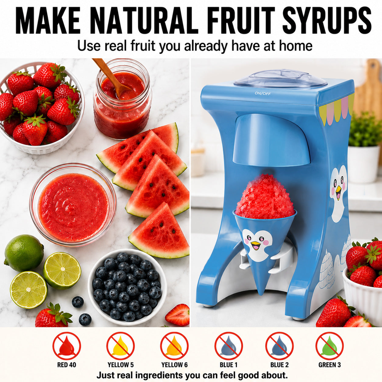 Cooler Concepts Electric Snow Cone Machine for Kids & Home - Penguin Countertop Best Shaved Ice Machine Maker - Uses Regular Cubes  or Crushed Ice for Instant Healthy Treats & Slushies