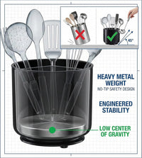 Extra Large and Sturdy Rotating Utensil Holder with No-Tip Weighted Base