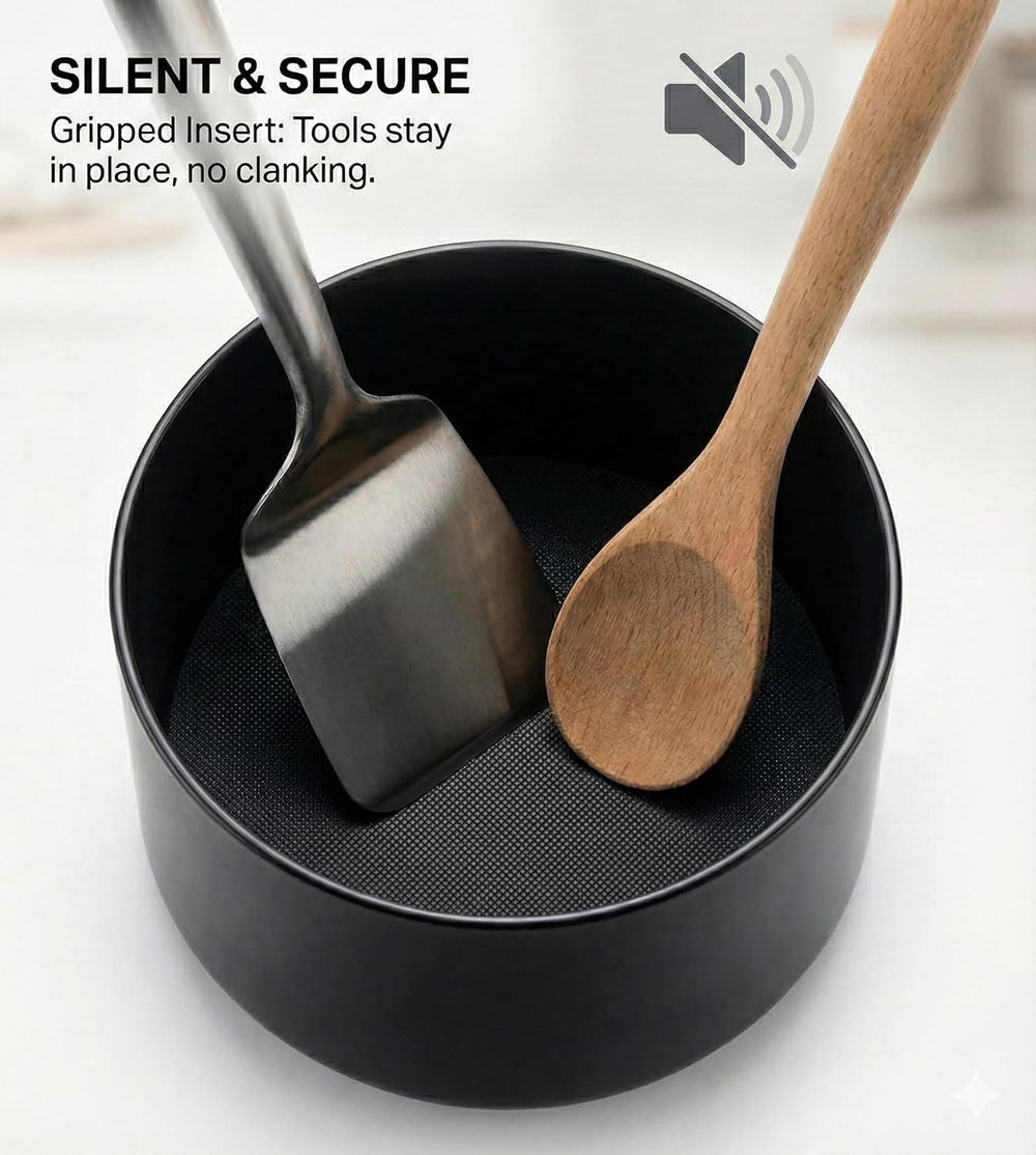 Extra Large and Sturdy Rotating Utensil Holder with No-Tip Weighted Base