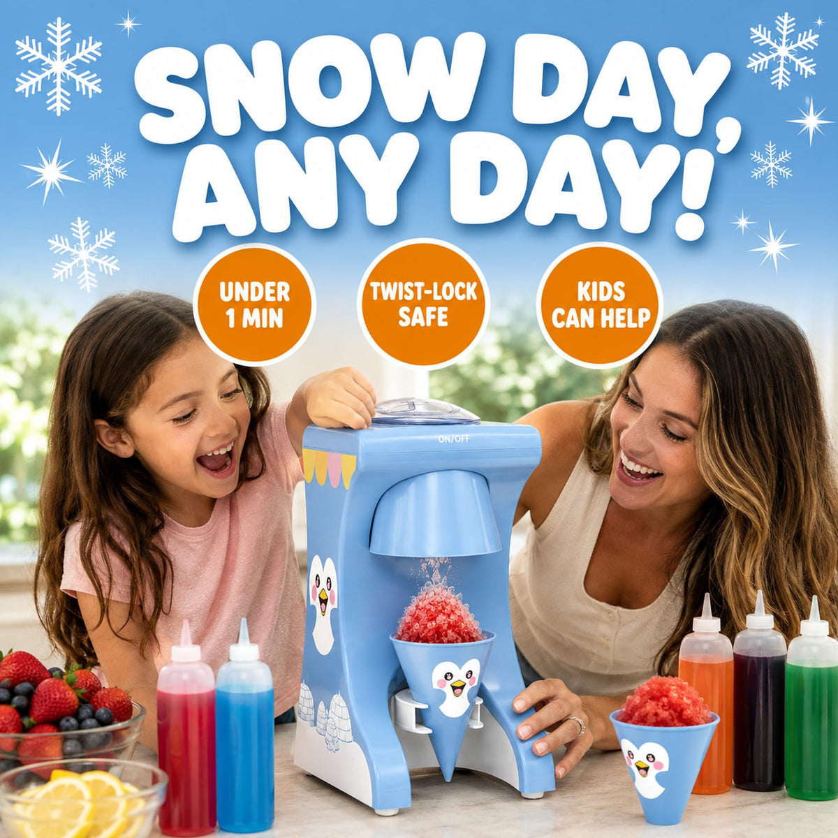 Penguin Snow Cone Machine for Kids – Countertop Electric Shaved Ice Machine