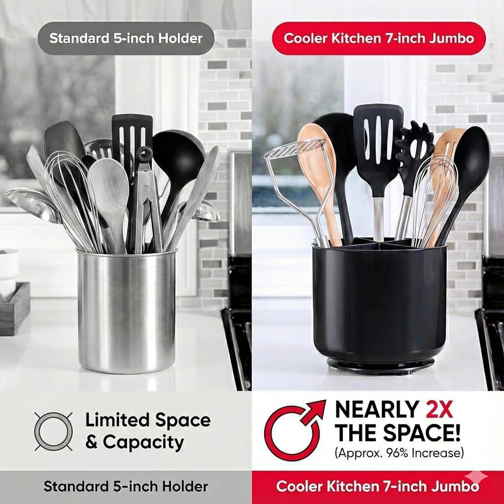 Extra Large and Sturdy Rotating Utensil Holder with No-Tip Weighted Base