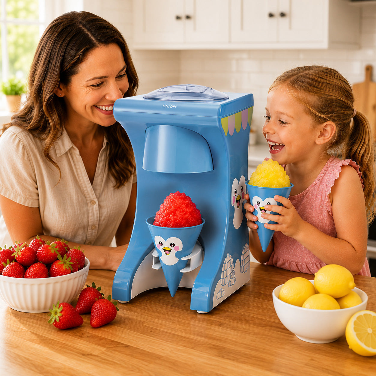 Cooler Concepts Electric Snow Cone Machine for Kids & Home - Penguin Countertop Best Shaved Ice Machine Maker - Uses Regular Cubes  or Crushed Ice for Instant Healthy Treats & Slushies