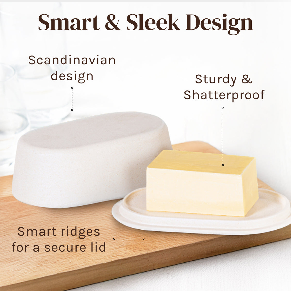 Modern Bamboo Butter Dish with Lid - Dishwasher Safe - Perfectly Sized For Large European Style Butters