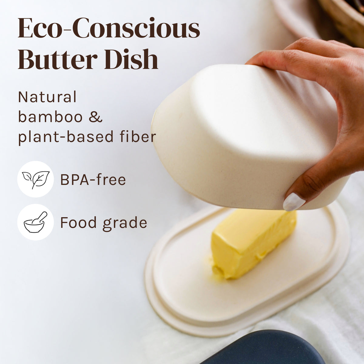 Modern Bamboo Butter Dish with Lid - Dishwasher Safe - Perfectly Sized For Large European Style Butters