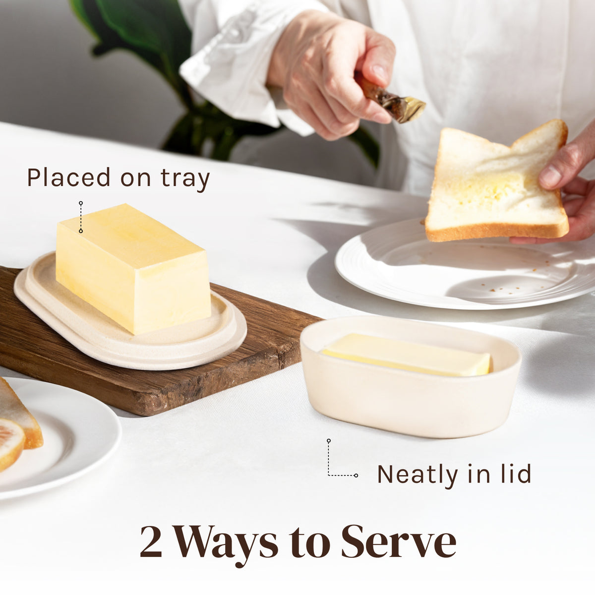 Modern Bamboo Butter Dish with Lid - Dishwasher Safe - Perfectly Sized For Large European Style Butters