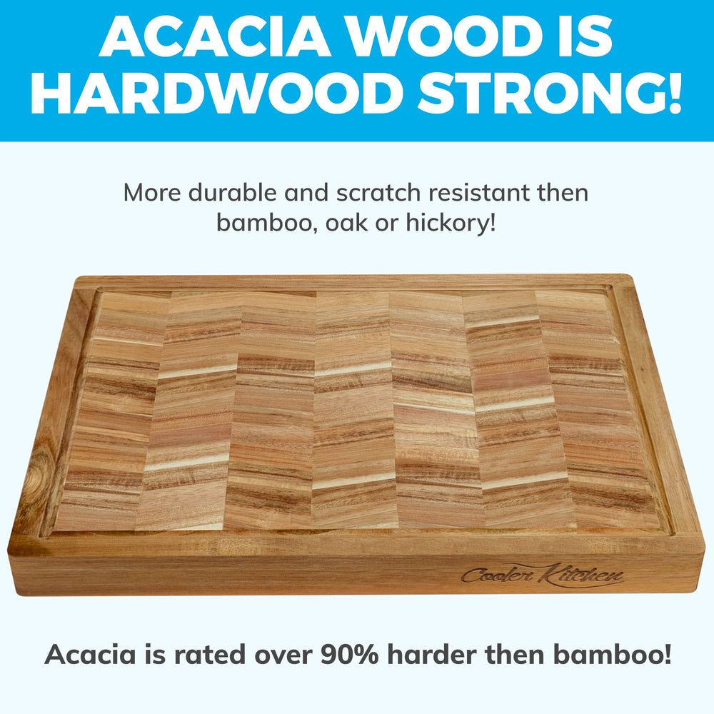 Extra Large Acacia Wood Cutting Board 1-Inch Thick- Large Wooden Cutting Board for Kitchen w/Juice Grooves and Handles