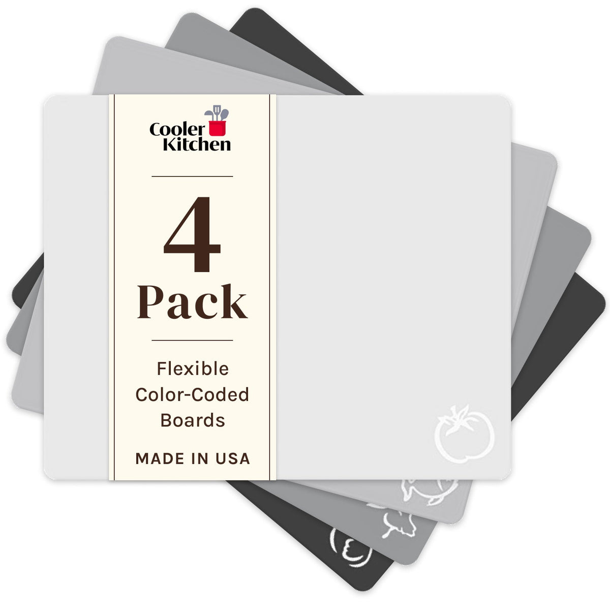 Extra Thick Flexible Plastic Cutting Board Mats With Food Icons & "EZ-Grip" Waffle Back, (Set of 4)…