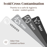 Plastic Cutting Board Mats with Food Icons & EZ-Grip Waffle Back, (Set of 6)