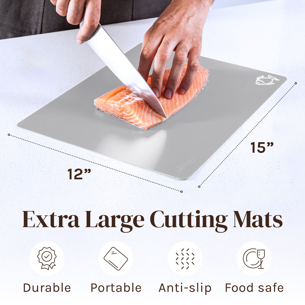 Plastic Cutting Board Mats with Food Icons & EZ-Grip Waffle Back, (Set of 6)