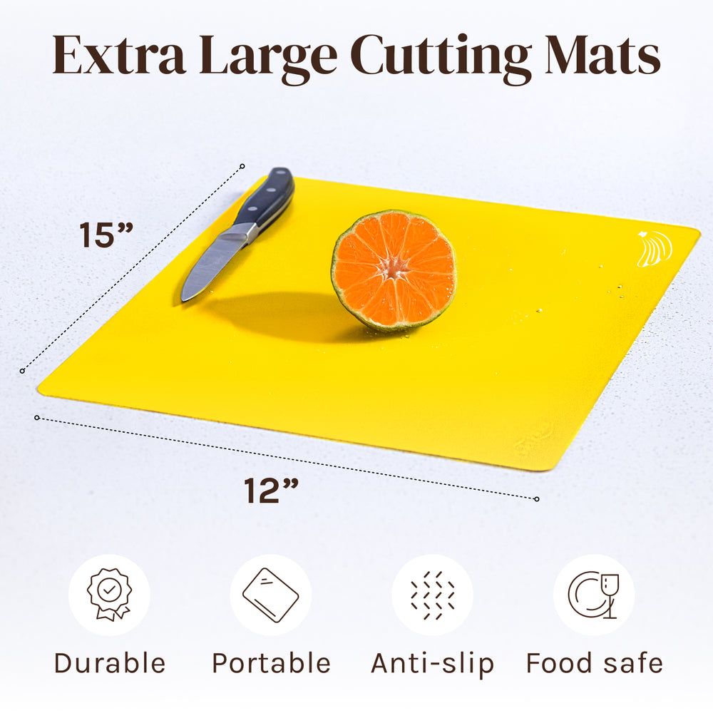 Extra Thick Flexible Plastic Cutting Board Mats With Food Icons &"EZ-Grip" Waffle Back, (Set of 4) - Textured Waffle Grip Bottom Prevents Slipping On