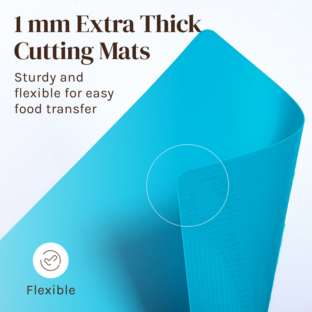 Extra Thick Flexible Plastic Cutting Board Mats With Food Icons &"EZ-Grip" Waffle Back, (Set of 4) - Textured Waffle Grip Bottom Prevents Slipping On