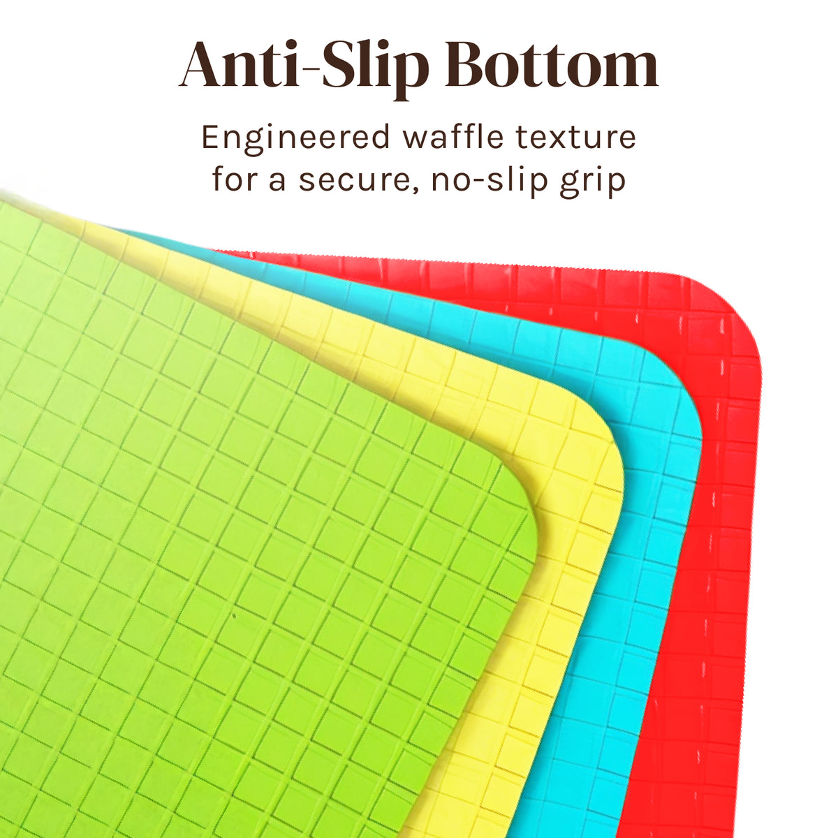 Small Extra Thick Flexible Plastic Cutting Board Mats With Food Icons & "EZ-Grip" Waffle Back (Set of 4) - Small Chopping Board Set