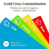 Extra Thick Flexible Plastic Cutting Board Mats With Food Icons &"EZ-Grip" Waffle Back, (Set of 4) - Textured Waffle Grip Bottom Prevents Slipping On