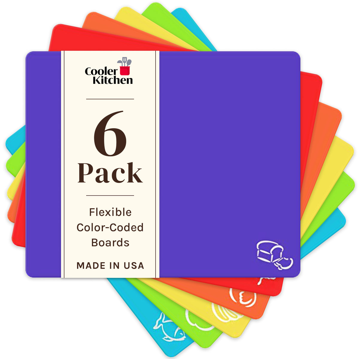 Extra Thick Flexible Plastic Cutting Board Mats with Food Icons & EZ-Grip Waffle Back,Dishwasher Safe