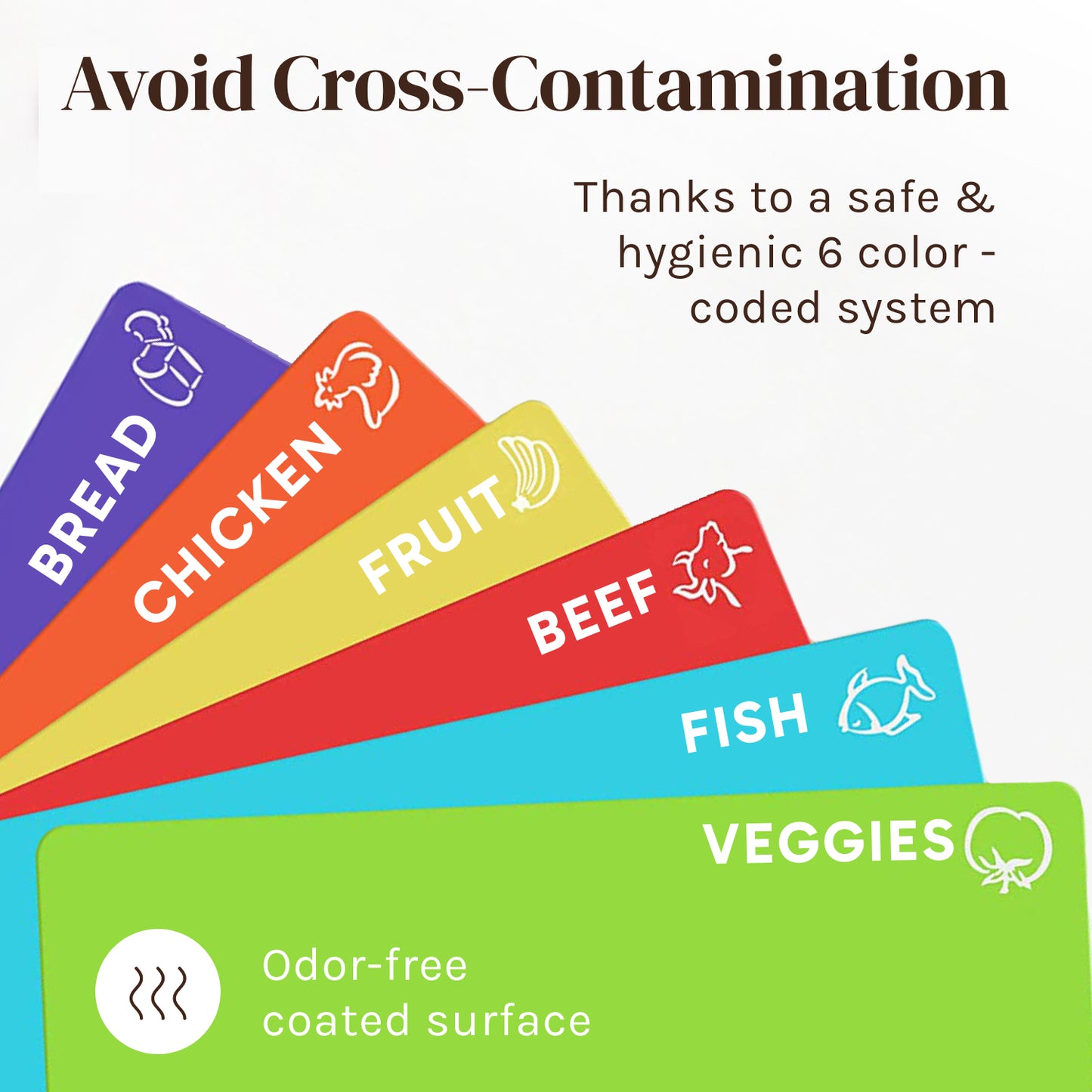 Extra Thick Flexible Plastic Cutting Board Mats with Food Icons & EZ-Grip Waffle Back,Dishwasher Safe