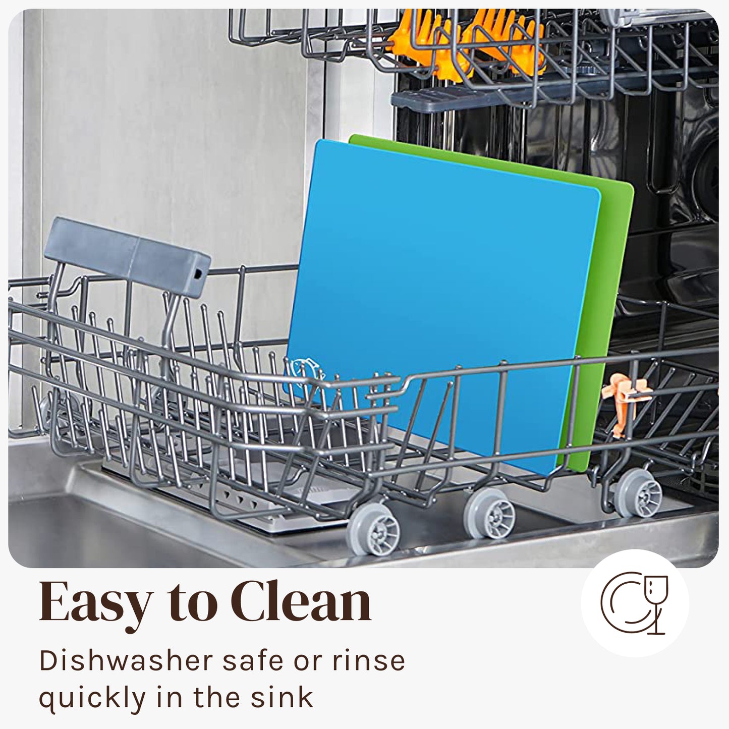 Extra Thick Flexible Plastic Cutting Board Mats with Food Icons & EZ-Grip Waffle Back,Dishwasher Safe