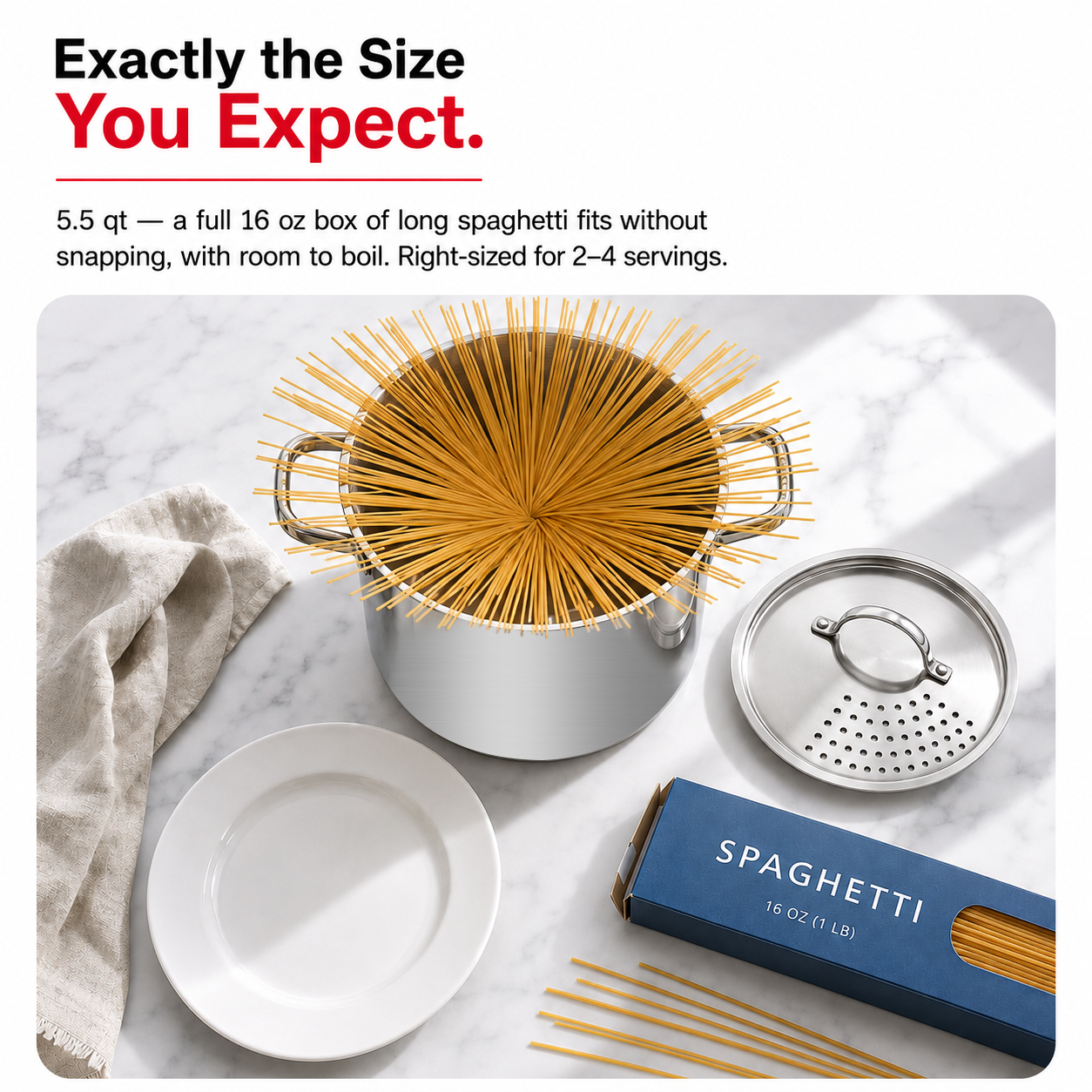 Pasta pot with strainer lid - product graphic 7