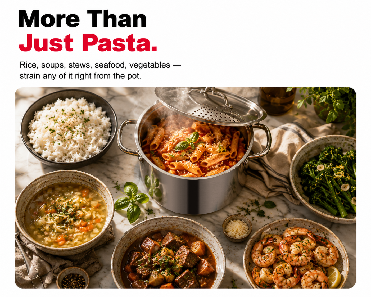 Pasta pot with strainer lid - product graphic 8