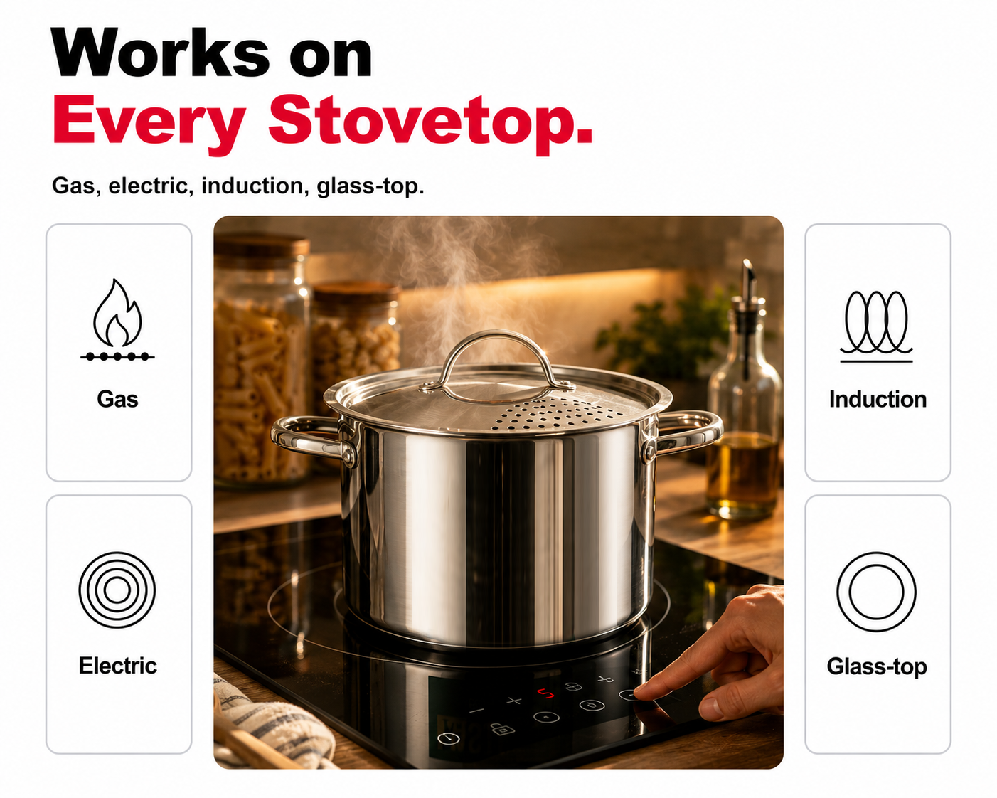 Pasta pot with strainer lid - product graphic 4