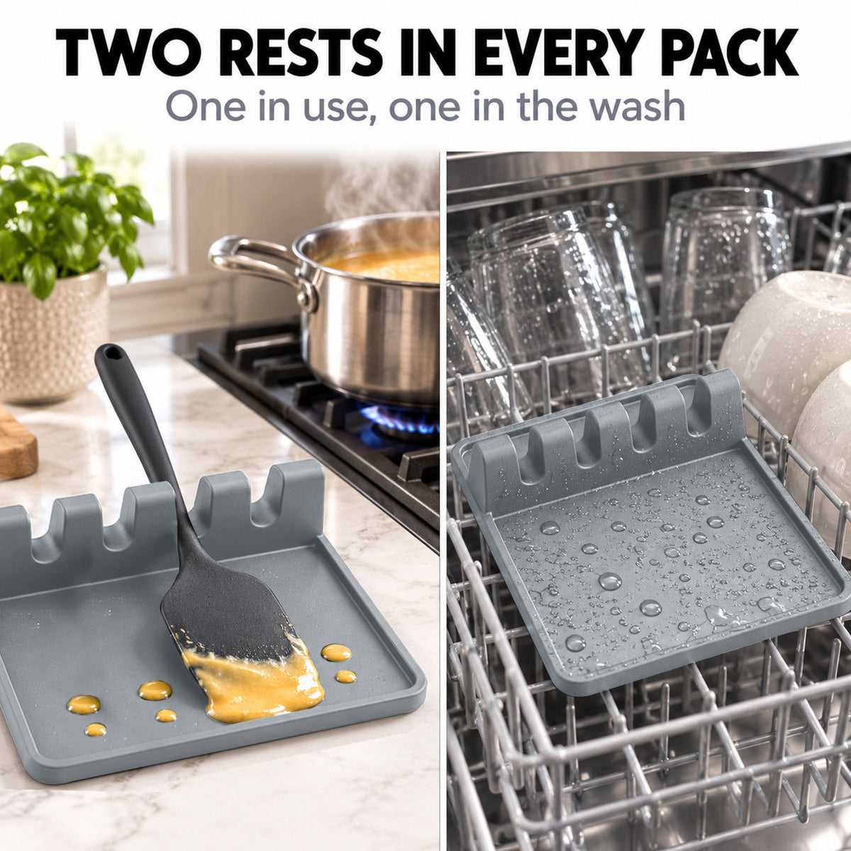 2 Pack Silicone Spoon Rest for Stove Top Kitchen Spoon Holder Set