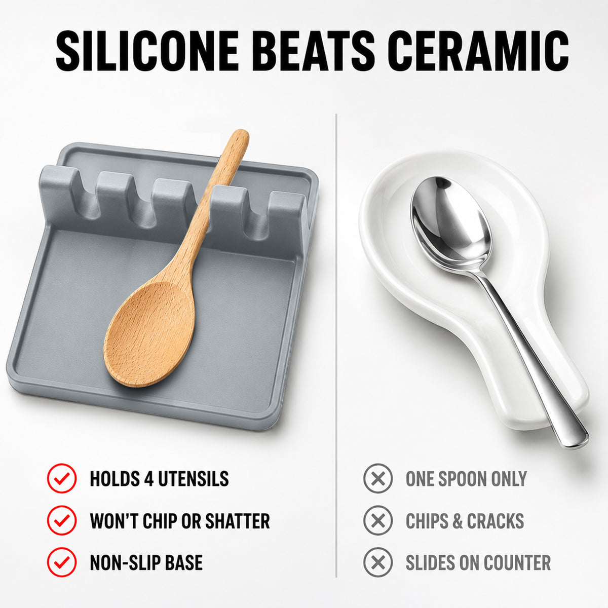 2 Pack Silicone Spoon Rest for Stove Top Kitchen Spoon Holder Set