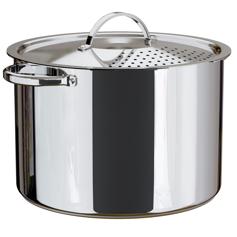 Stainless Steel Pasta Pot with Locking Strainer Lid - 5.5 Quart Large Capacity Cooking Pot | Twist & Lock for Easy Drain & No Colander Or Strainer Basket Insert Needed | Dishwasher Safe