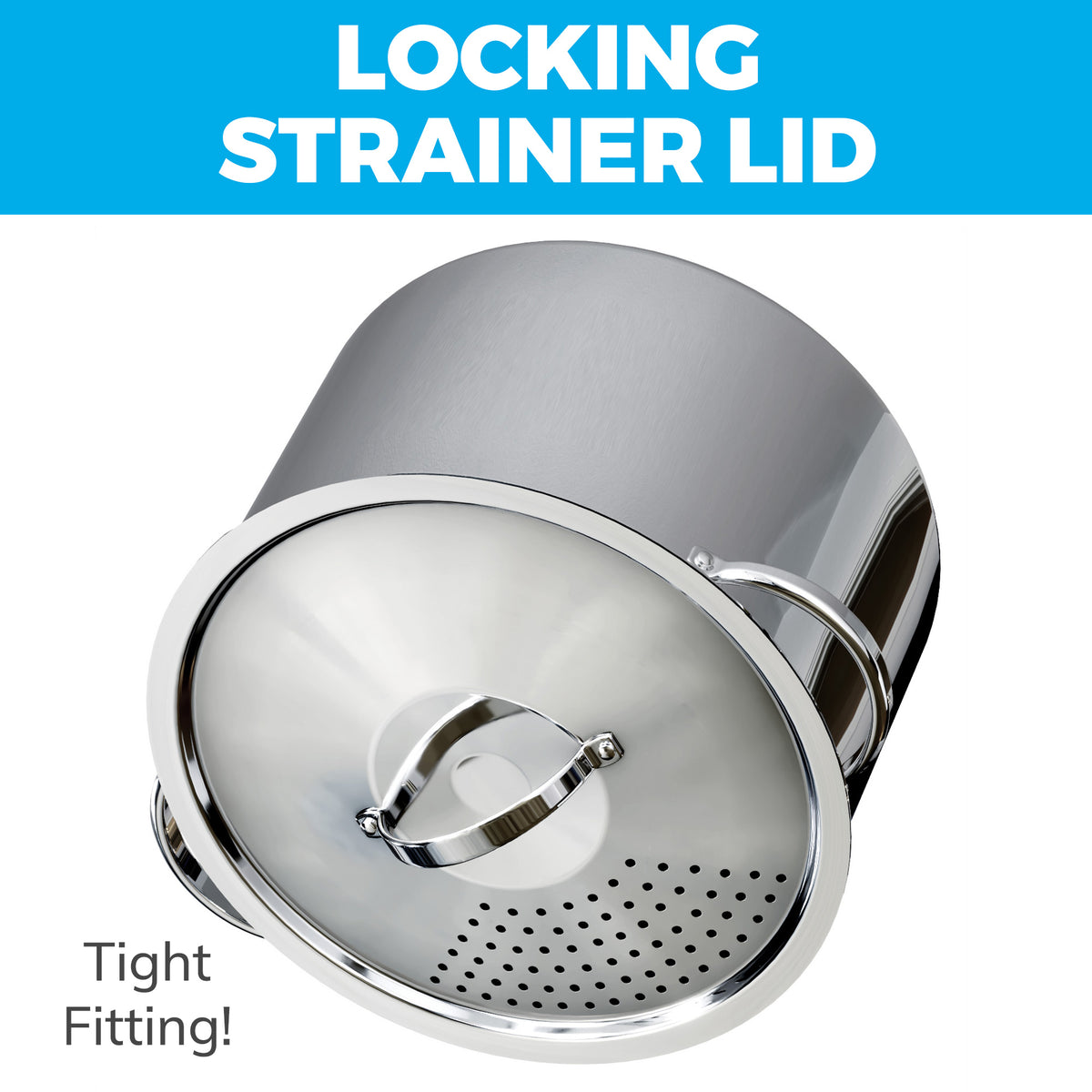 Stainless Steel Pasta Pot with Locking Strainer Lid - 5.5 Quart Large Capacity | Twist & Lock for Easy Drain & No Colander Or Strainer Basket