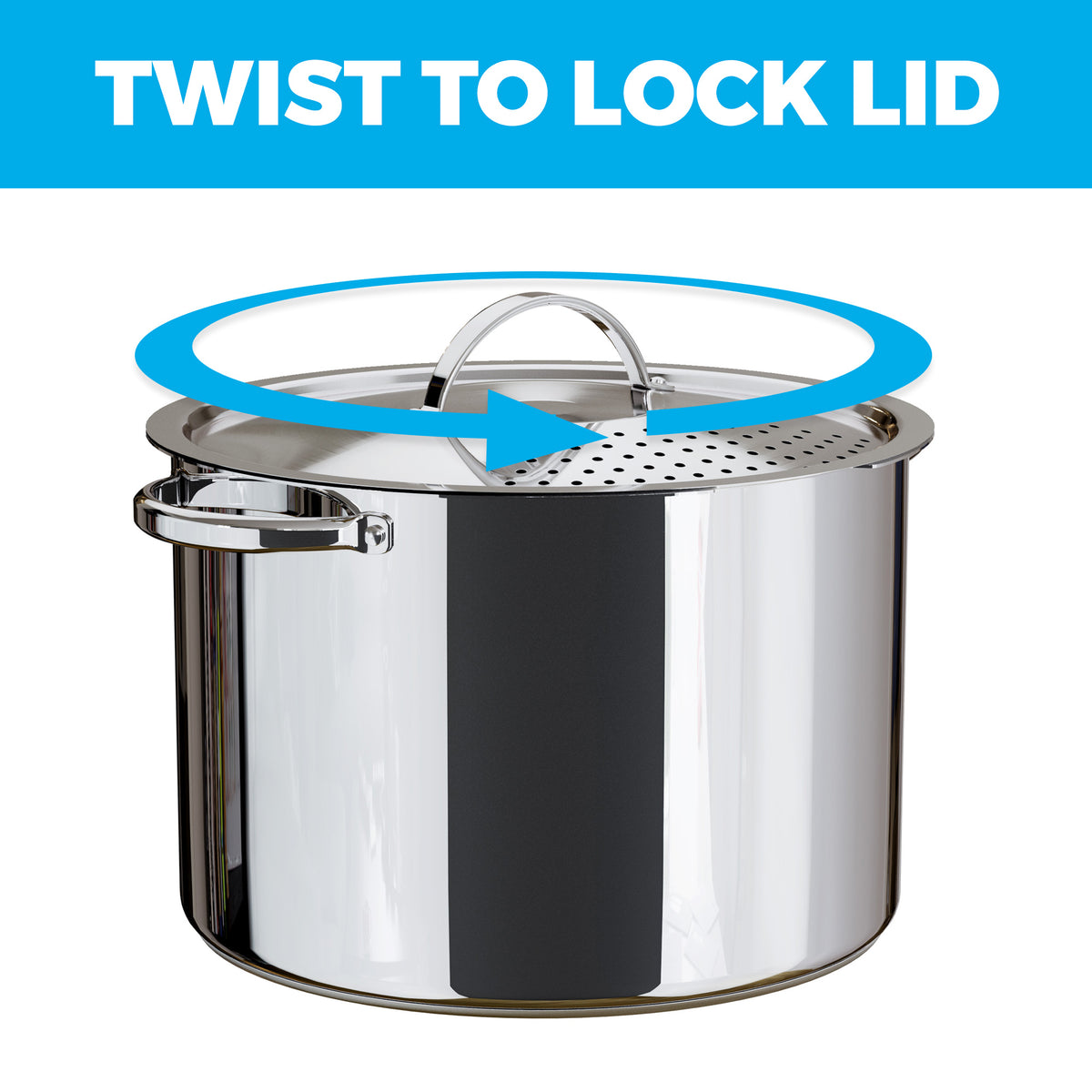 Stainless Steel Pasta Pot with Locking Strainer Lid - 5.5 Quart Large Capacity | Twist & Lock for Easy Drain & No Colander Or Strainer Basket