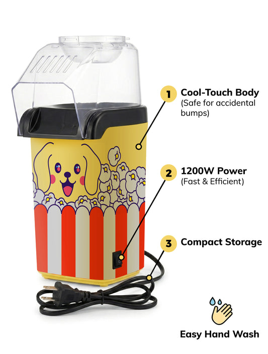 Cooler Concepts "Pupcorn" Popcorn Machine & Air Popper – 1200W Hot Air Popper with Butter Melting Tray – Mini Electric Maker - Gift for Dog Lovers, Home, Kids Movie Night - Healthy Oil Free Snacks