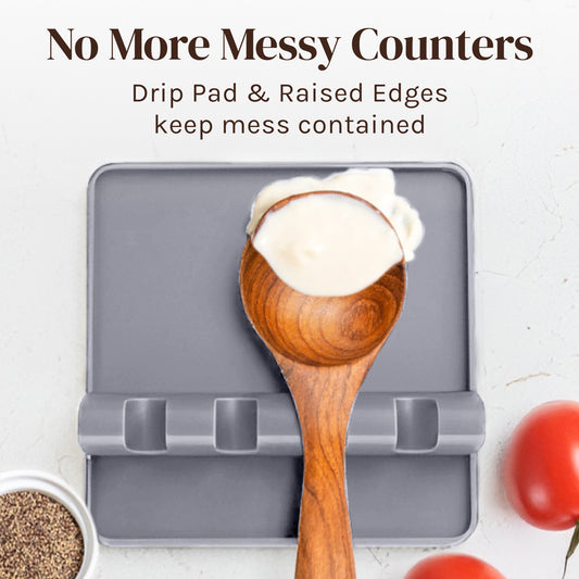 Cooler Kitchen Silicone Spoon Rest for Stove Top with Drip Pad (Two Pack) - Heat-Resistant, BPA-Free Utensil Rest & Spoon Holder