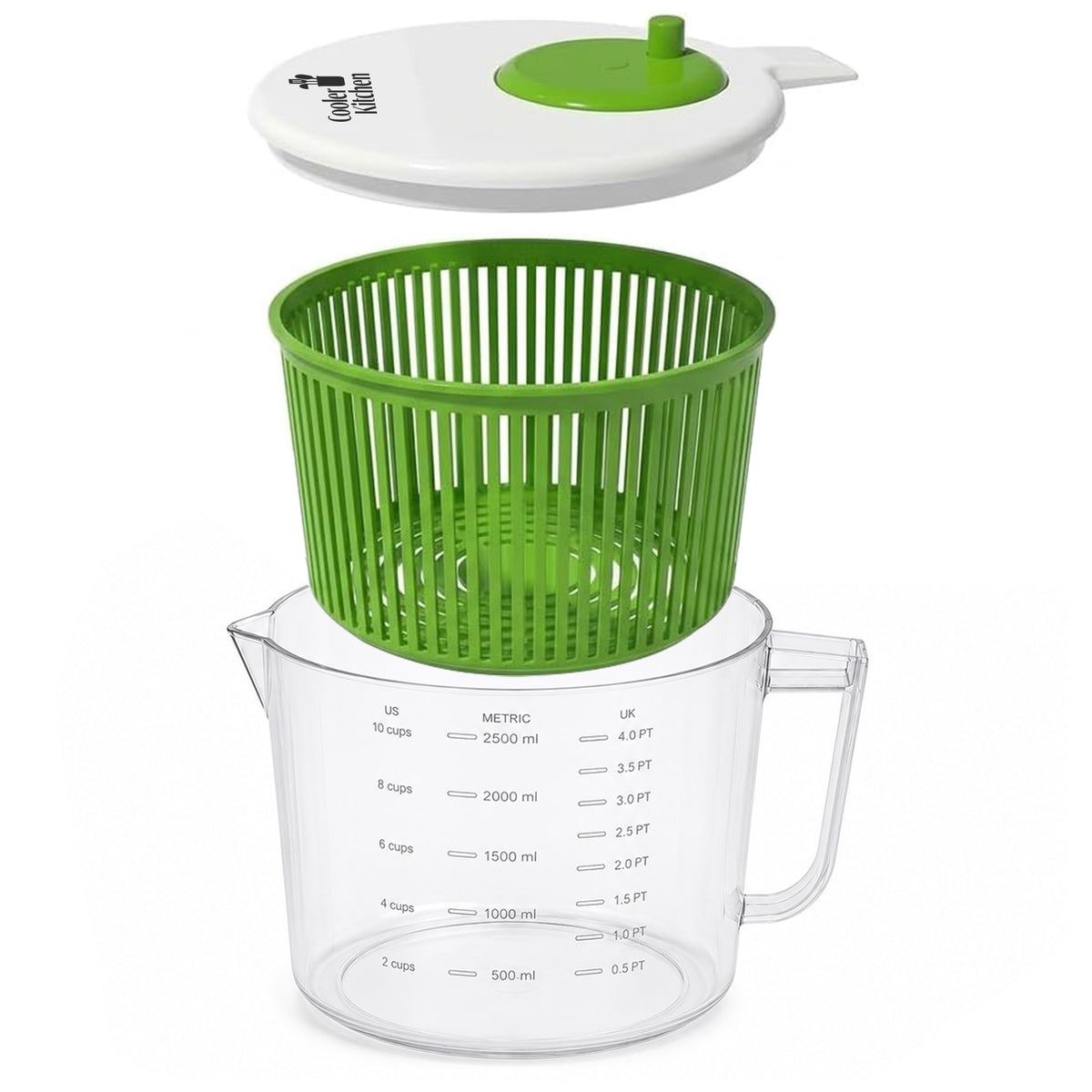 Cooler Kitchen Small Salad Spinner — Mini Lettuce Spinner and Dryer with Measuring Cup Bowl — Compact Veggie & Fruit Washer, Salad Dryer Spinner — Dishwasher Safe, BPA-Free