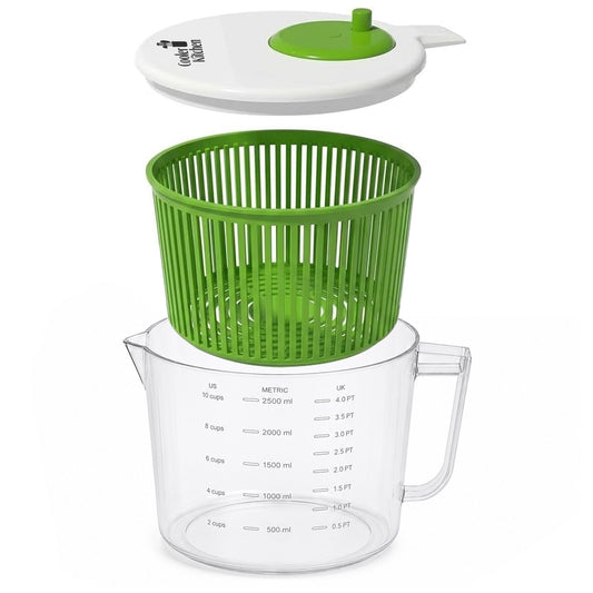 Cooler Kitchen Small Salad Spinner — Mini Lettuce Spinner and Dryer with Measuring Cup Bowl — Compact Veggie & Fruit Washer, Salad Dryer Spinner — Dishwasher Safe, BPA-Free