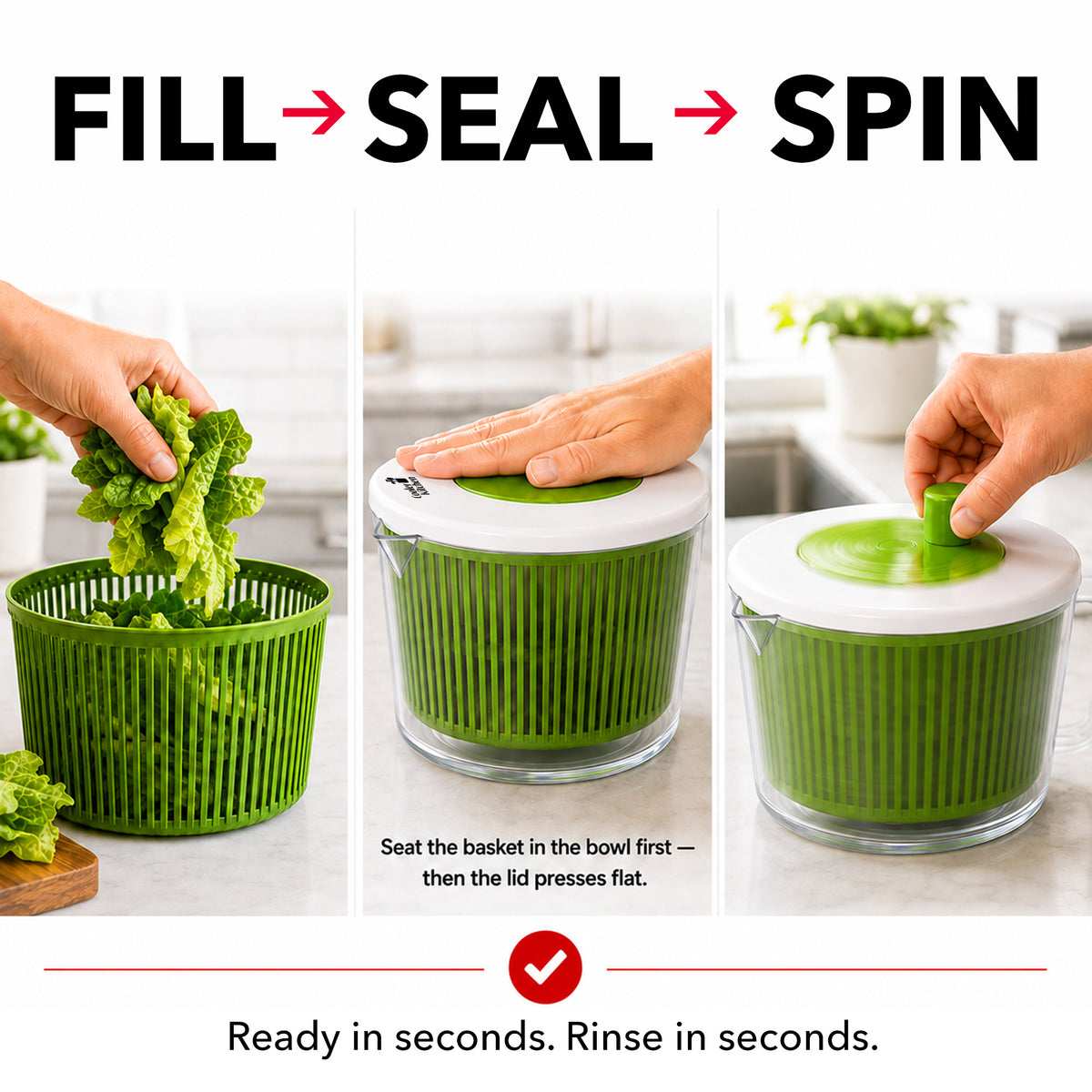 Cooler Kitchen Small Salad Spinner — Mini Lettuce Spinner and Dryer with Measuring Cup Bowl — Compact Veggie & Fruit Washer, Salad Dryer Spinner — Dishwasher Safe, BPA-Free