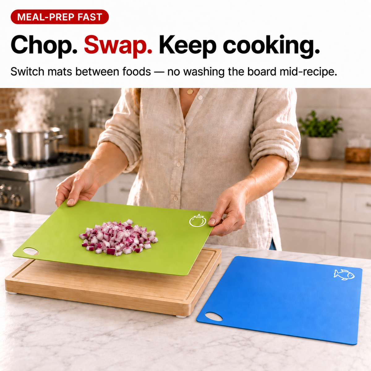 Bamboo Cutting Board Set with 6 Mats, Wood Cutting Boards for Kitchen