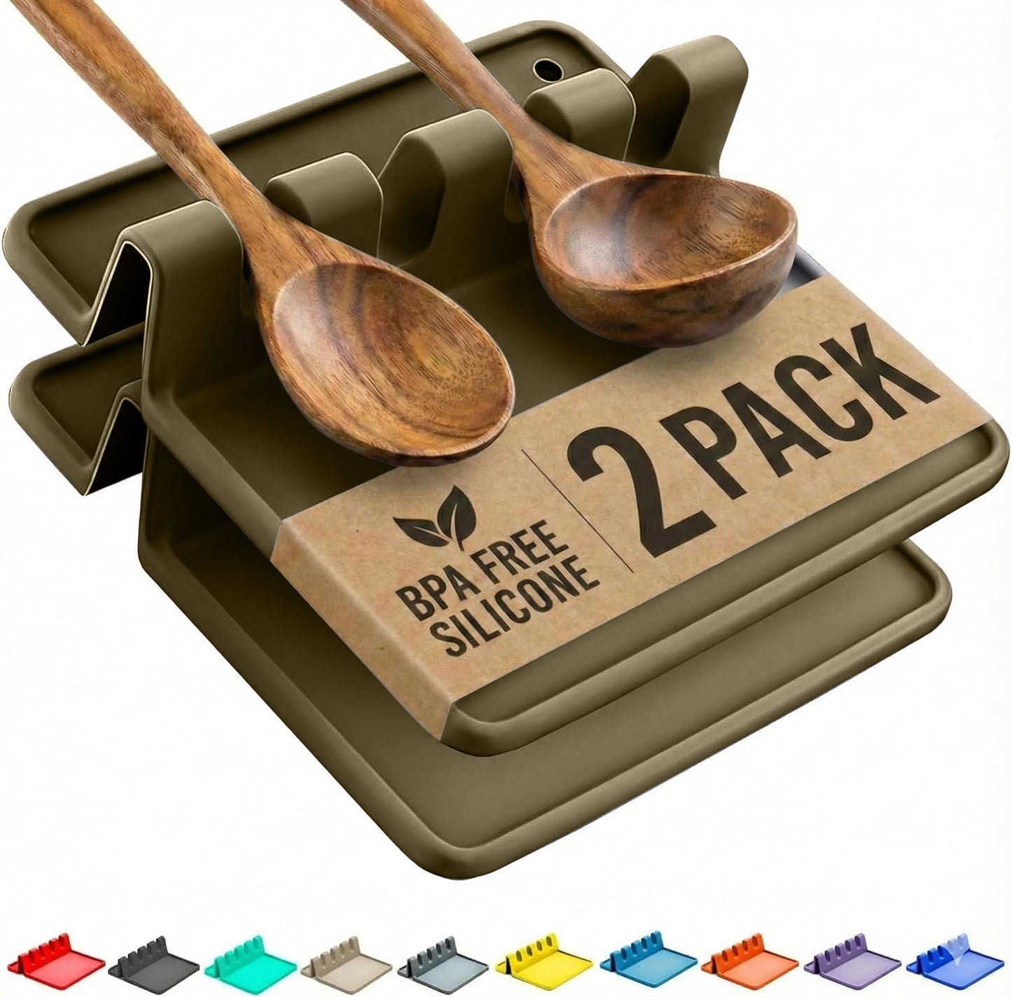 Cooler Kitchen Black Silicone Spoon Rest for Stove Top with Drip Pad