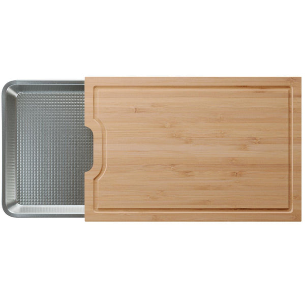 Easy-to-Clean Bamboo Wood Cutting Board Set with Non Stick Pullout Baking Sheet Tray - Easy Compact Storage Chopping Board Set…
