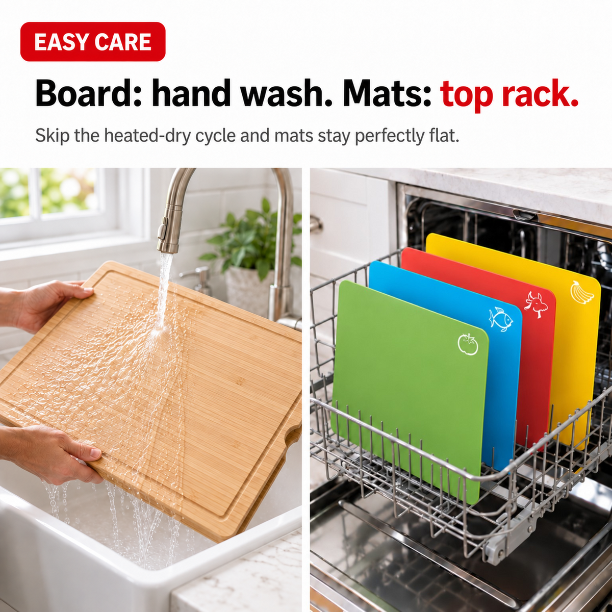 Bamboo Cutting Board Set with 6 Mats, Wood Cutting Boards for Kitchen