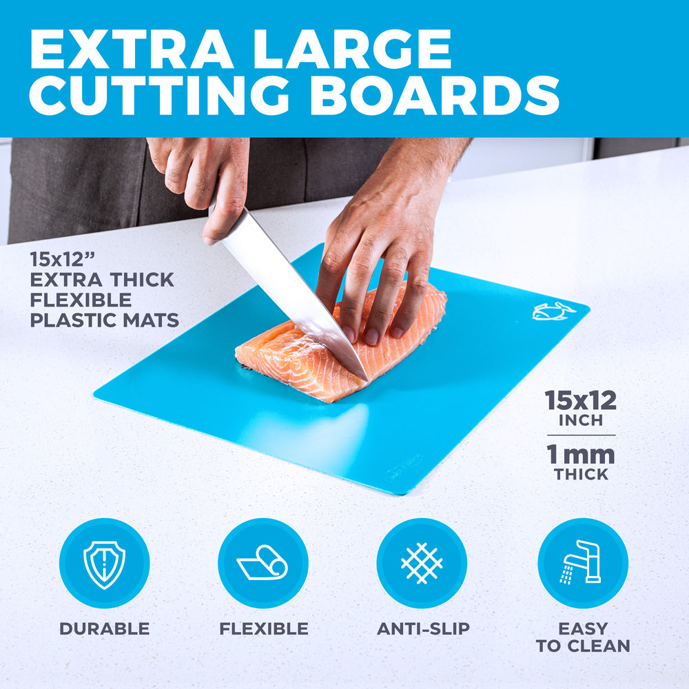 Extra Thick Flexible Plastic Cutting Board Mats with Food Icons & EZ-G –  Cooler Kitchen