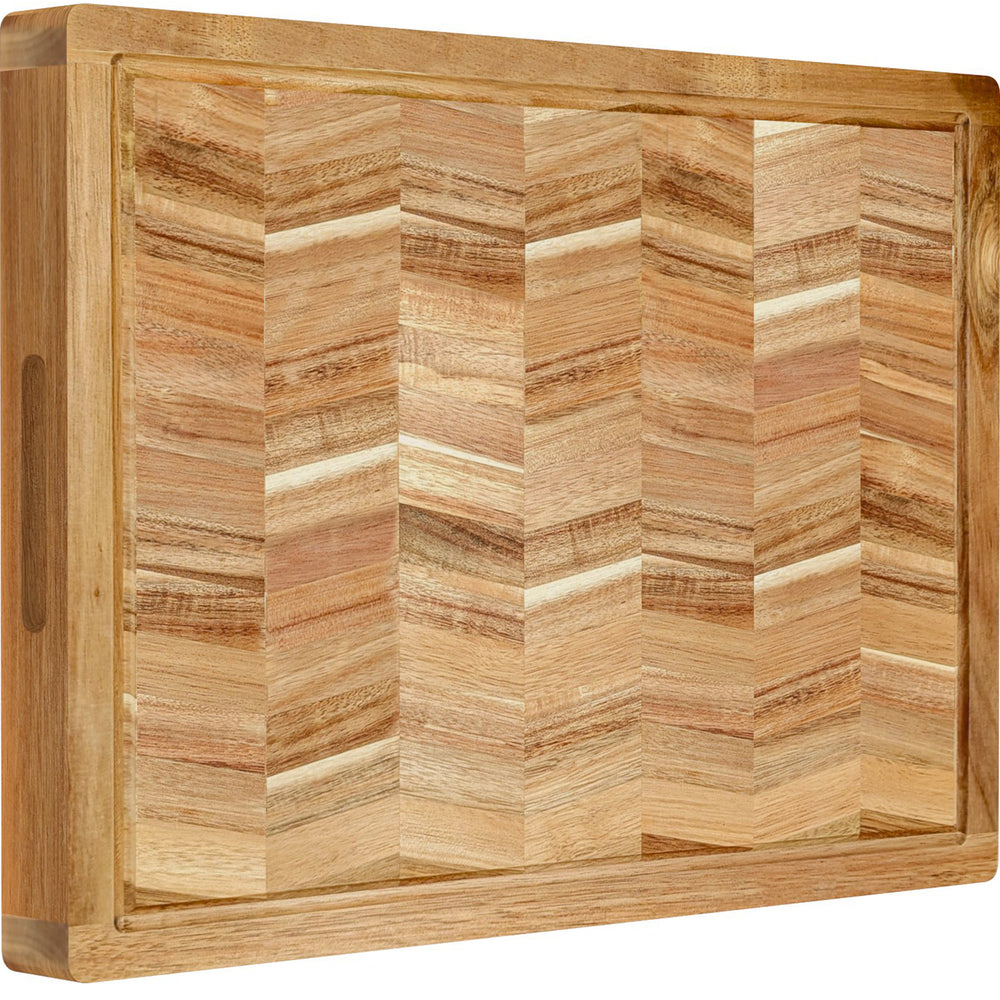 Extra Large Acacia Wood Cutting Board - Large Wooden Cutting Board for Kitchen w/Juice Grooves and Handles