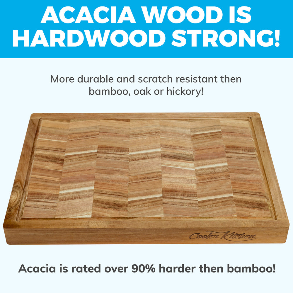 Extra Large Acacia Wood Cutting Board 1.5 Inches Thick - Large Wooden Cutting Board for Kitchen w/Juice Grooves and Handles
