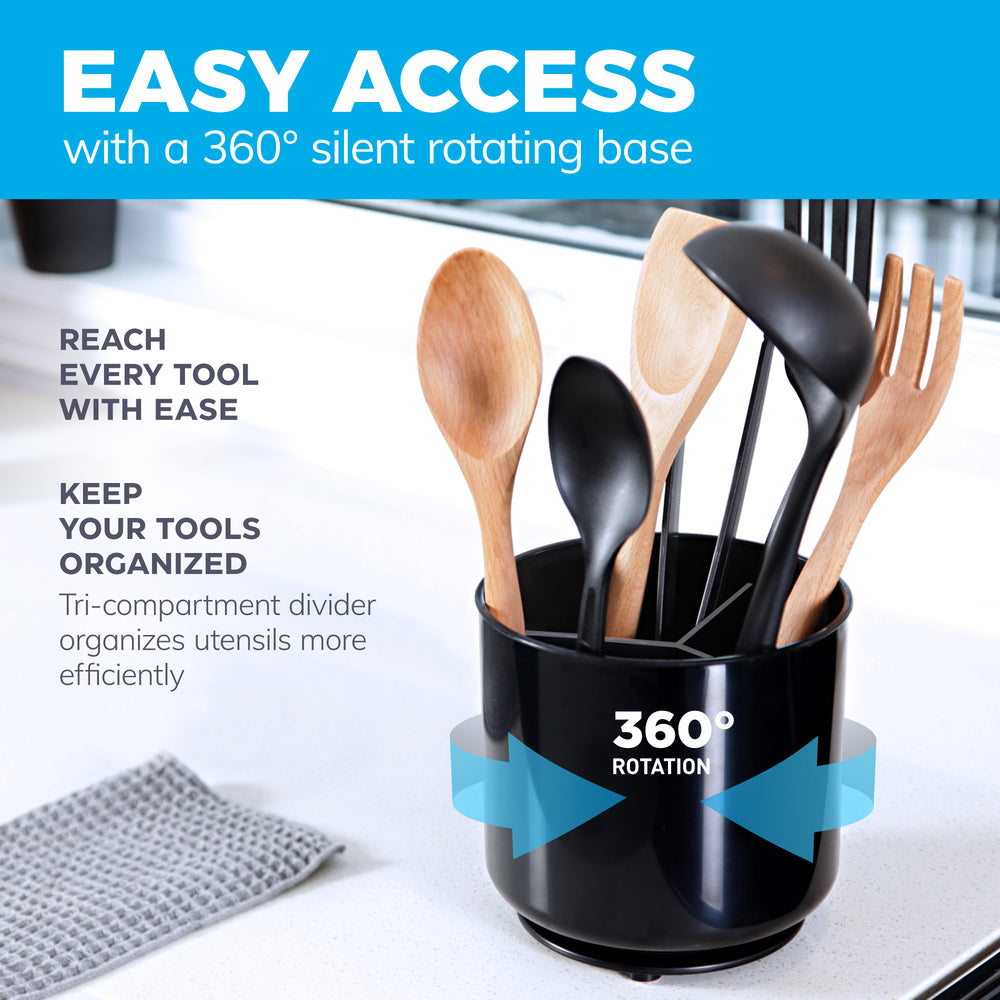 Extra Large and Sturdy Rotating Utensil Holder with No-Tip Weighted Base