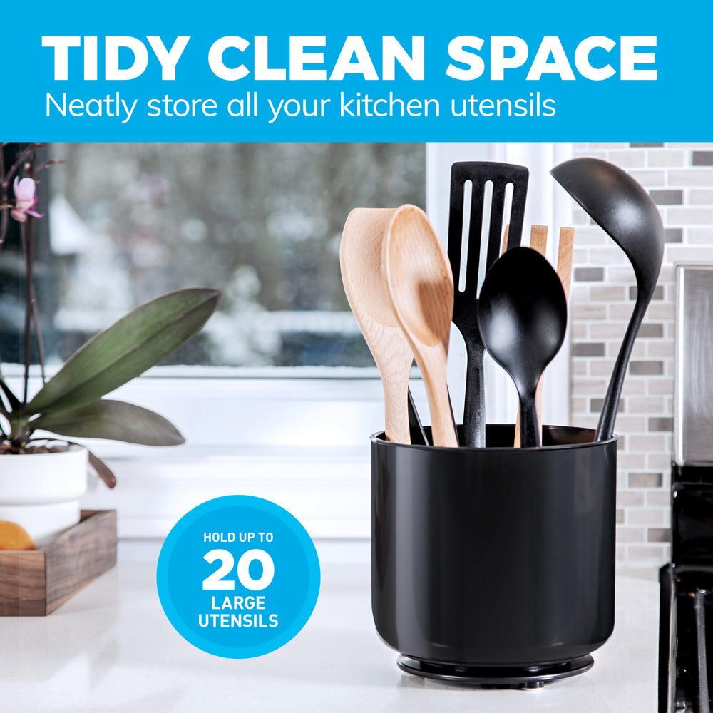 Extra Large and Sturdy Rotating Utensil Holder with No-Tip